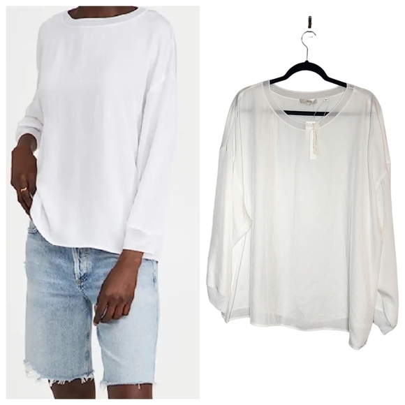 NWT Vince Rib Trim White Long Sleeve Top Triacetate women's size 3X - Picture 4 of 16